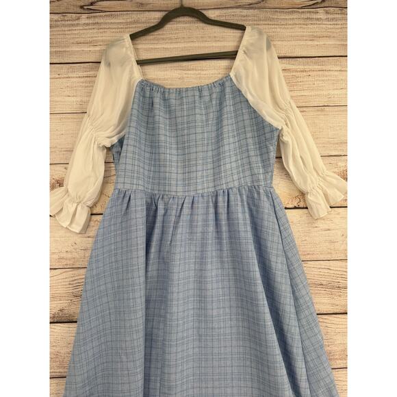 Scarlet Darkness Dorthy Off Shoulder Dress Womens XL Blue White Plaid - Picture 4 of 9